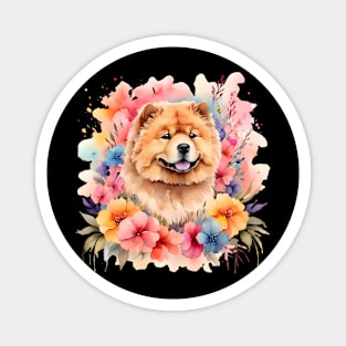 A chow chow decorated with beautiful watercolor flowers Magnet